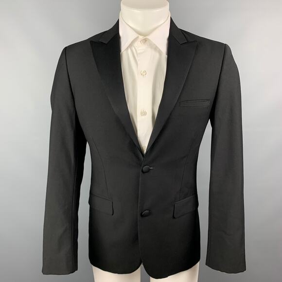 CALVIN KLEIN COLLECTION Size 36 Black Wool Peak Lapel Tuxedo Sport Coat - Picture 1 of 8
